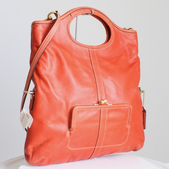 Coach Ergo Convertible Tote #12250 Burnt Orange NWT/NWD Tattersall Kiss Lock HTF - Picture 4 of 15